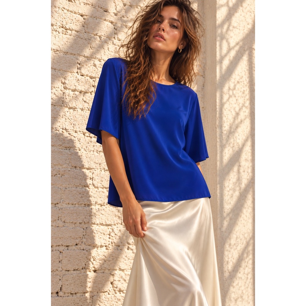 Vintage Career Essentials Blue Short Sleeve Blouse Minimalist Large